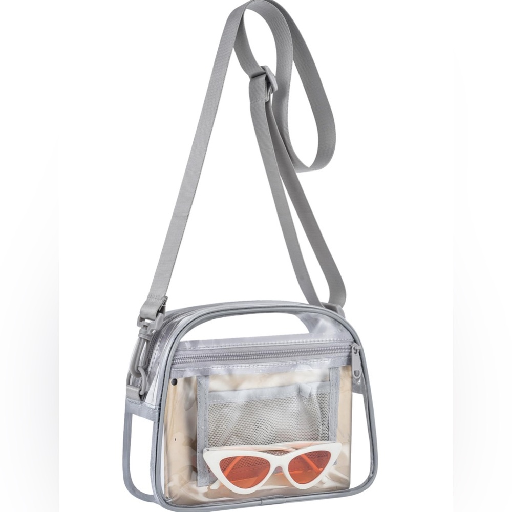 NWT Clear Crossbody Stadium Approved Bag – 12x12x6 – Silver Trim
